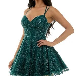 B Darlin Teal Sparkle Mini Dress